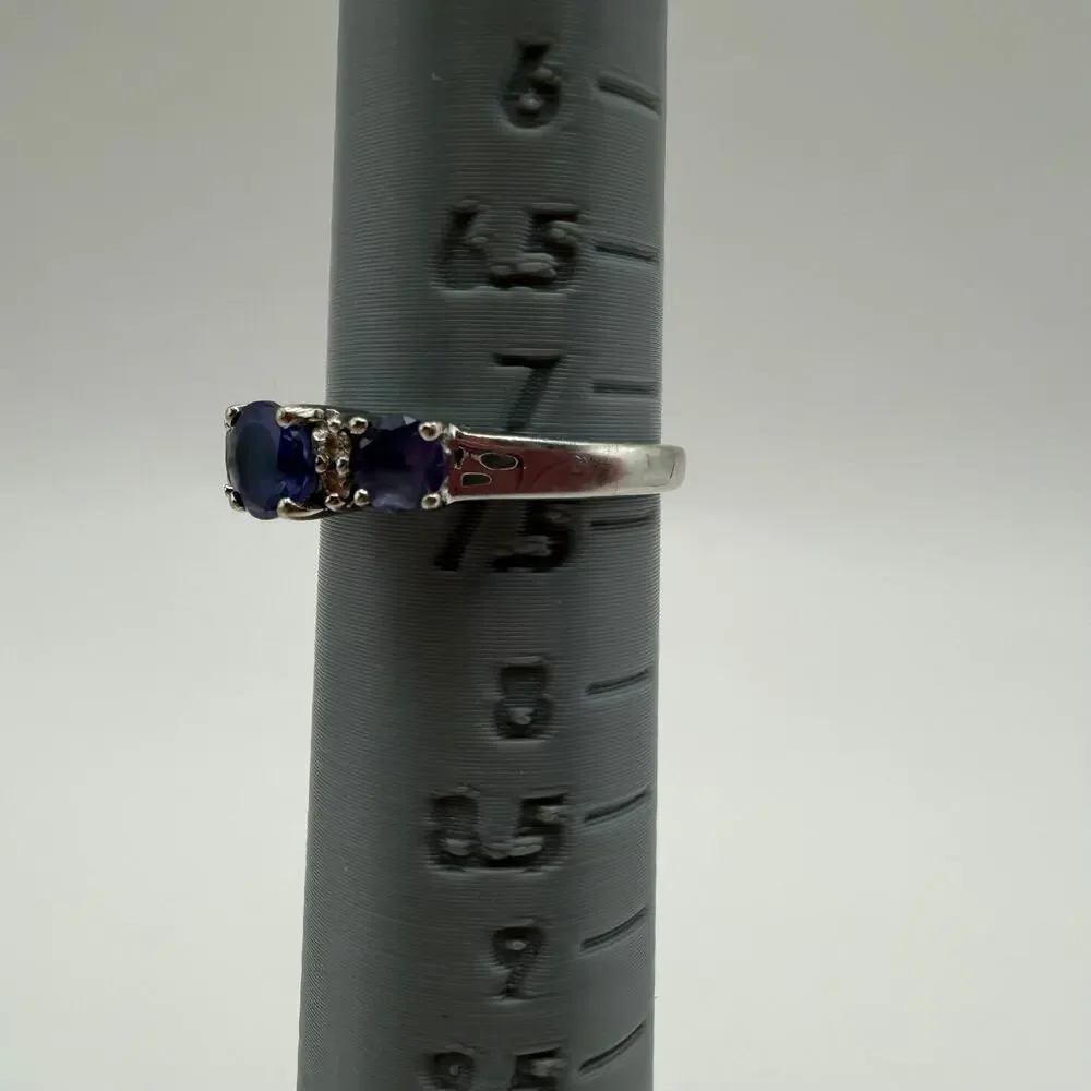 14K White Gold Tanzanite & Diamond Accent 3-Stone STS Past Present Ring Size 7